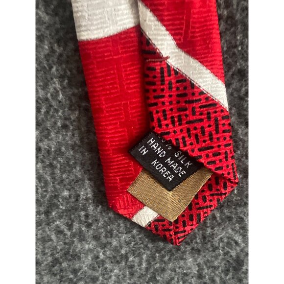 Emilio Ponte Necktie Abstract Geometric Red Black White Men Silk Korea VTG - Picture 10 of 11